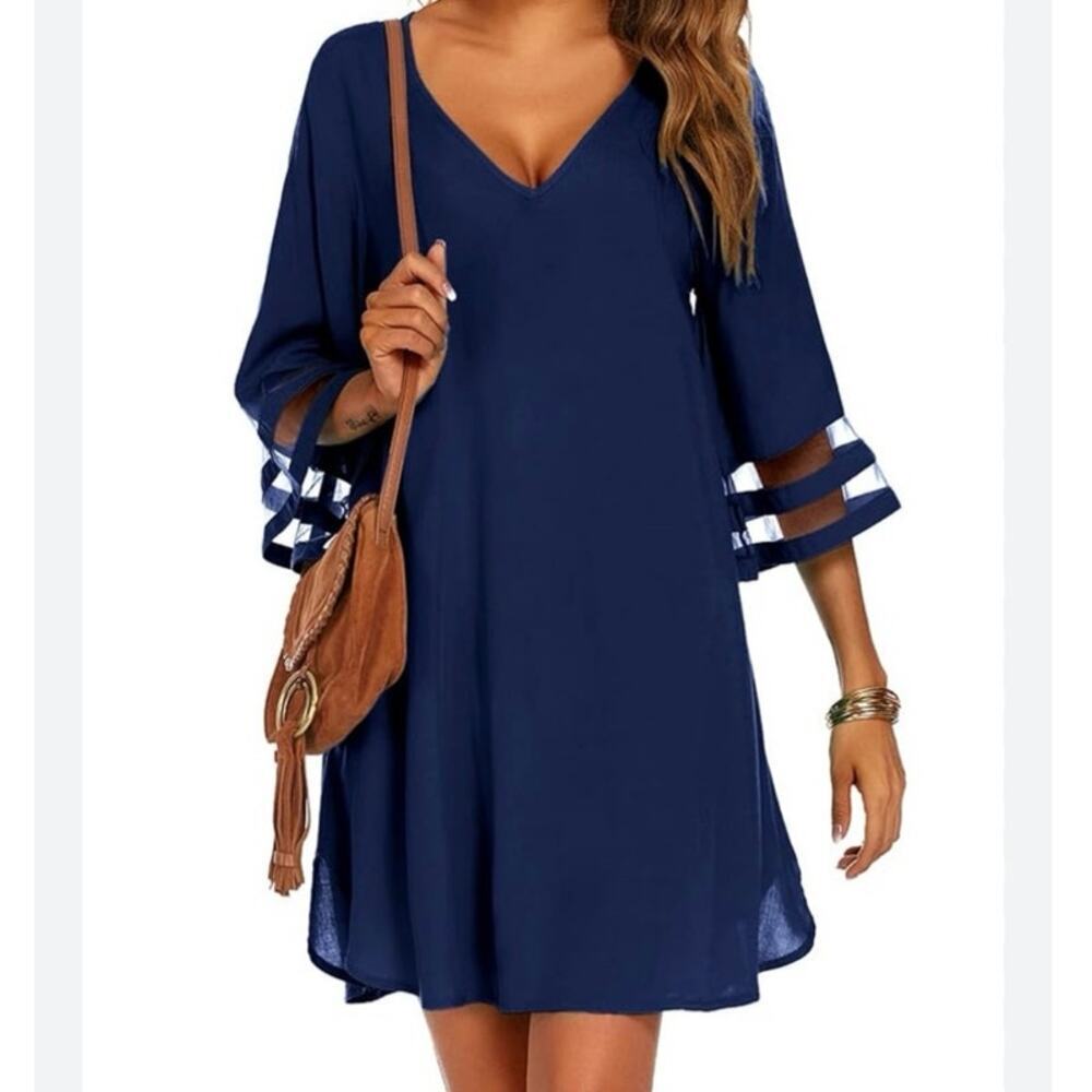 Ekouaer Women L, Chiffon Panel‎ Bell Sleeve Gothic Witchy Tunic Coverup/Blouse